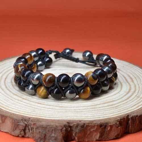 Wood, hematite and stone bracelet