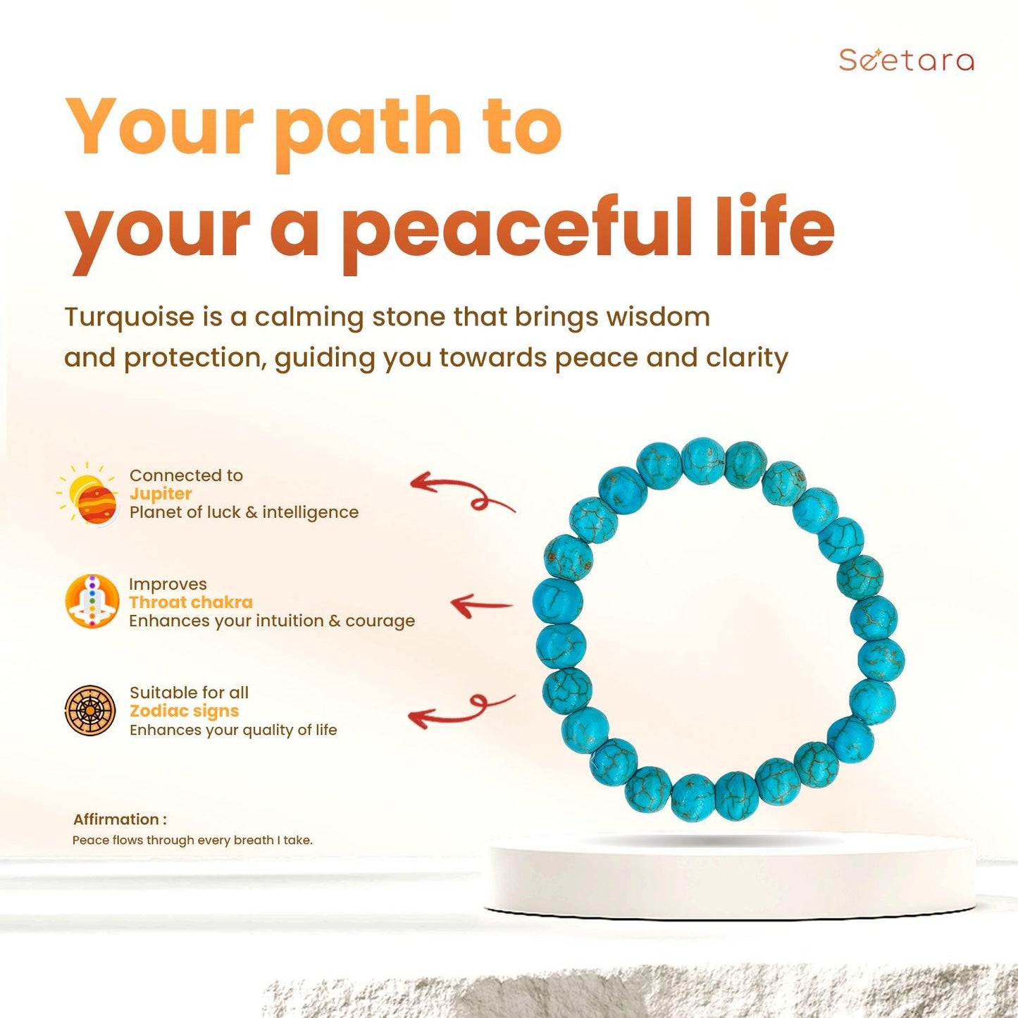 Turquoise Healing Crystal Bracelet | For Balancing & Energising - Seetara