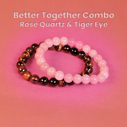 Valentine's Day Better Together Combo: Rose Quartz & Tiger Eye Couple’s Bracelet - Seetara