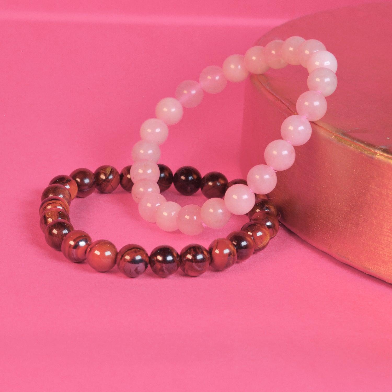 Valentine's Day Better Together Combo: Rose Quartz & Tiger Eye Couple’s Bracelet - Seetara