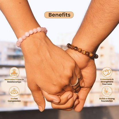 Valentine's Day Better Together Combo: Rose Quartz & Tiger Eye Couple’s Bracelet - Seetara