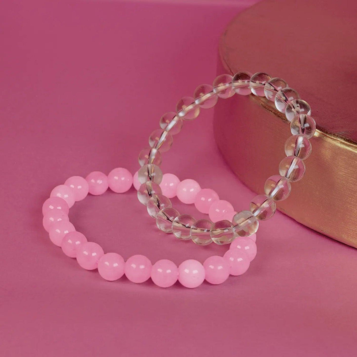 Valentine's Day Love In The Stars Combo: Rose Quartz & Clear Quartz Couple’s Bracelet - Seetara