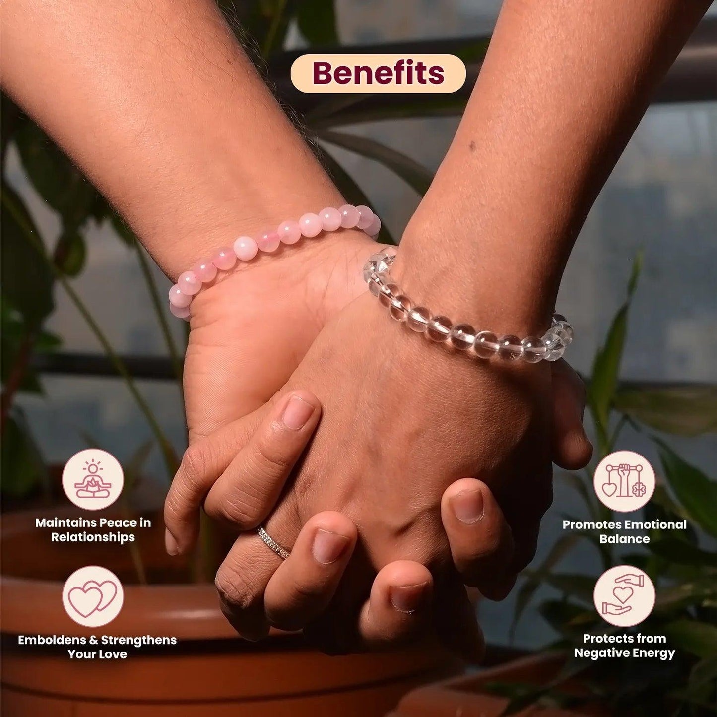 Valentine's Day Love In The Stars Combo: Rose Quartz & Clear Quartz Couple’s Bracelet - Seetara