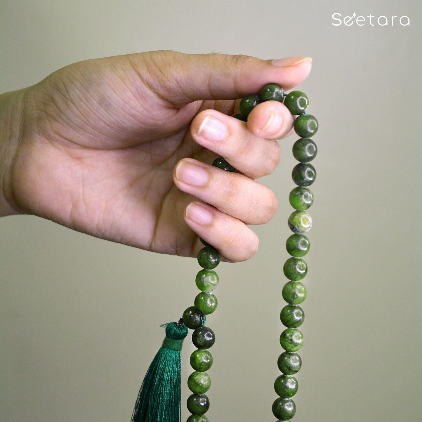 Green Jade Japa Mala | 108 Prayer Beads | For Health & Abundance - Seetara