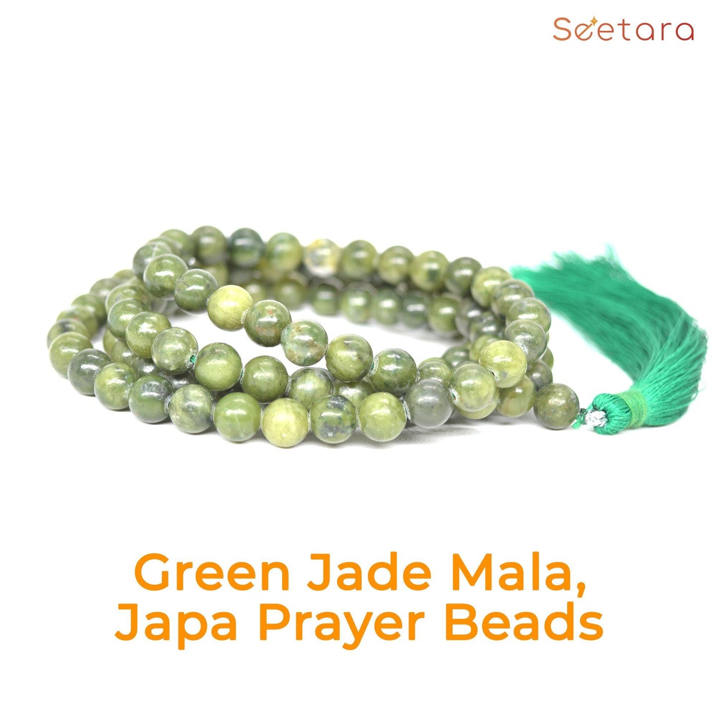 Green Jade Japa Mala | 108 Prayer Beads | For Health & Abundance - Seetara